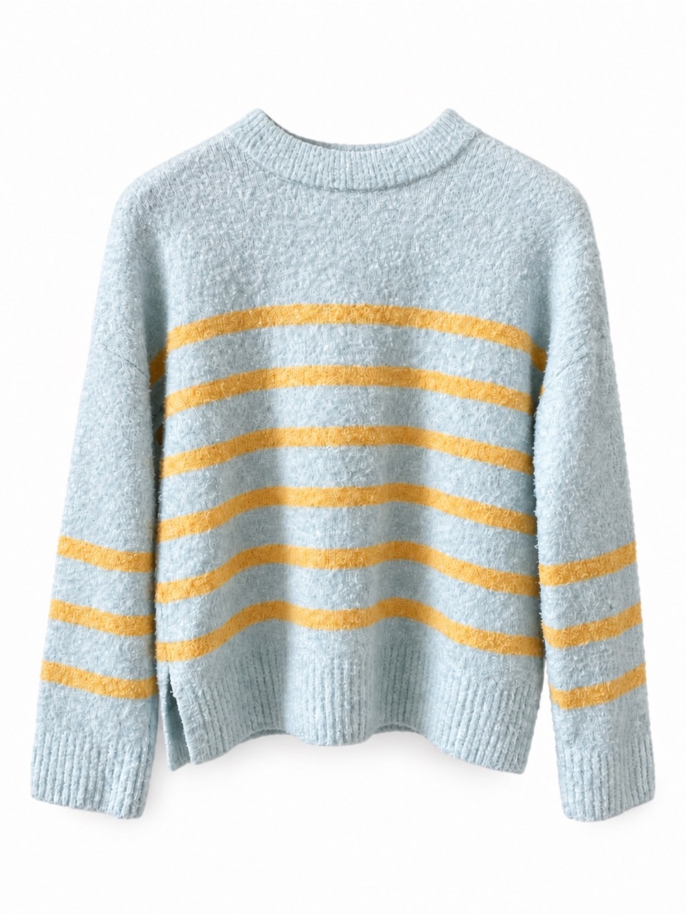 Lilla P Easy Striped Bouclé Pullover Sweater Iceberg Wool Blend S
